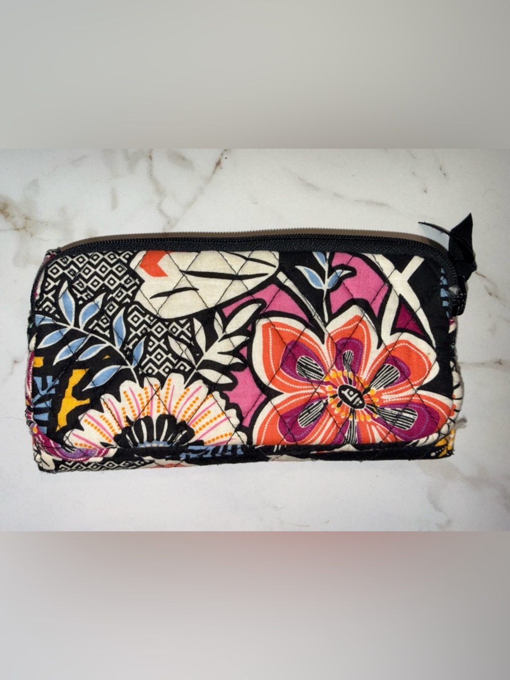 Vera Bradley Floral Checkbook Wallet Pink Black Quilted Trifold - Picture 3 of 4